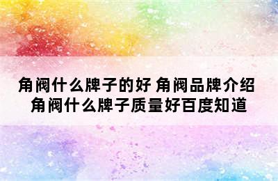 角阀什么牌子的好 角阀品牌介绍 角阀什么牌子质量好百度知道